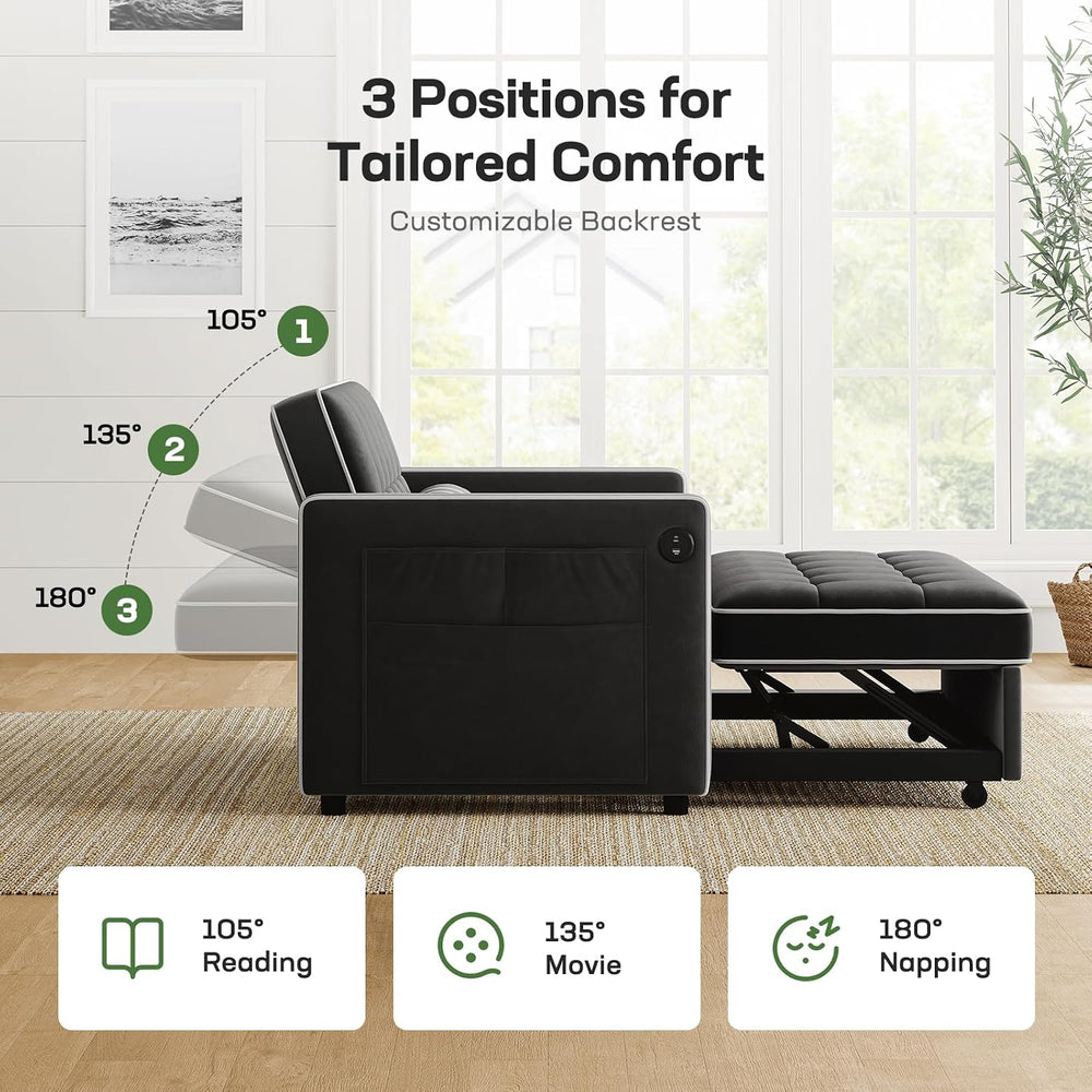 Marsail Futon Sleeper Sofa Bed, Convertible Pull Out Couch, Graphite Black