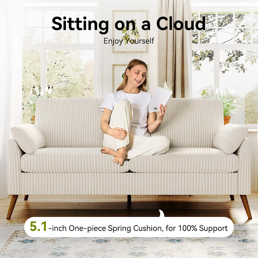 Loveseat Sofa, 67" Small Couch, White Corduroy Love Seat Couches