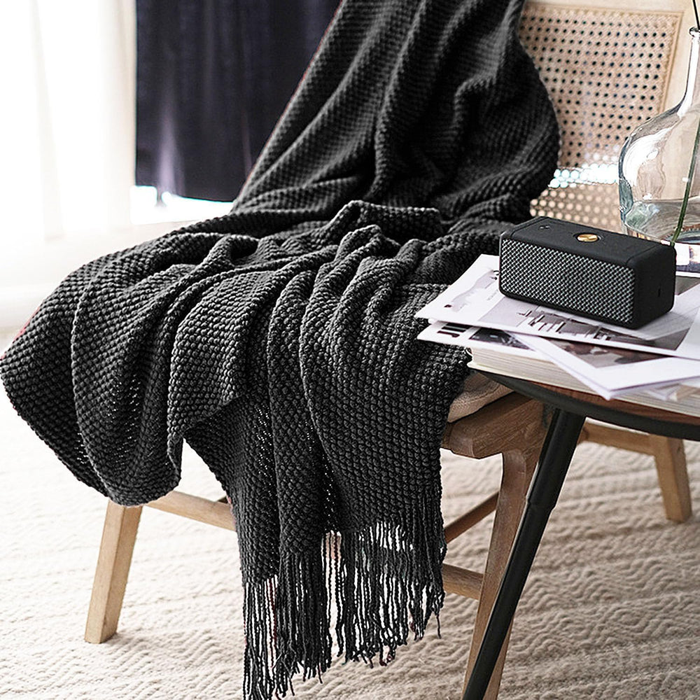 LOMAO Knitted Throw Blanket with Tassels Bubble Textured Lightweight Throws f...