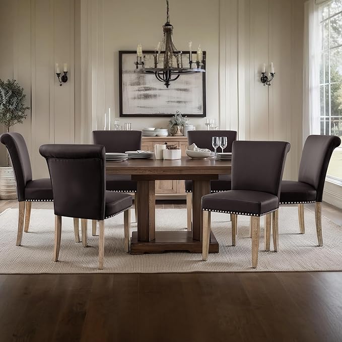CHUN YI Dining Chairs Set of 4, Faux Leather Upholstered Dining Room Chairs w...