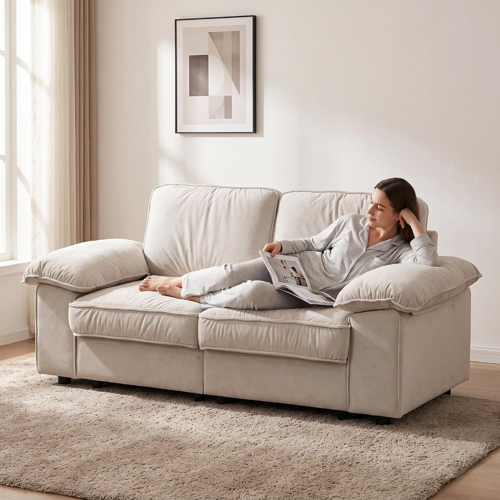 79" Velvet Love Seat Sofa, Futon Couch with Hidden Storage, Beige