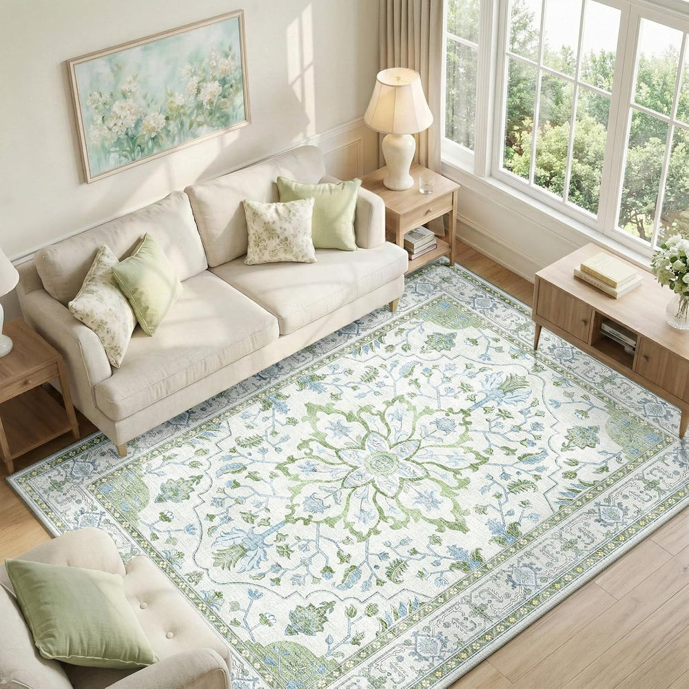 RELEANY Area Rugs 6'x9' Washable Non-Slip, Floral Vintage Distress Print