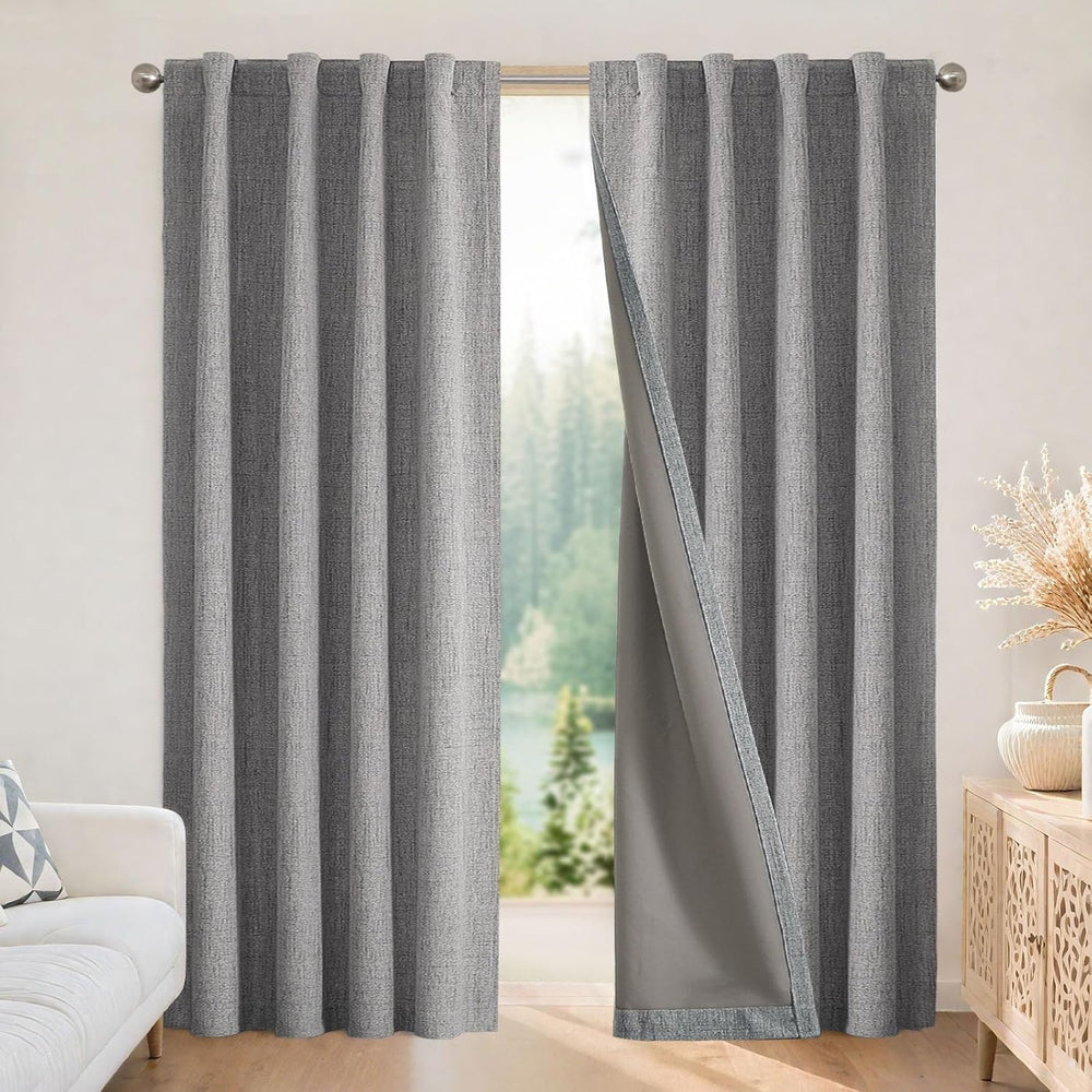 Joydeco 100% Blackout Curtains for Bedroom, Natural Linen Curtains, Thermal I...