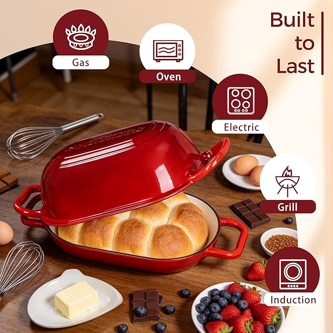 Oval Dutch Oven for Bread Baking, 12 x 8 Inch Cast Iron Bread Oven for Sourdough