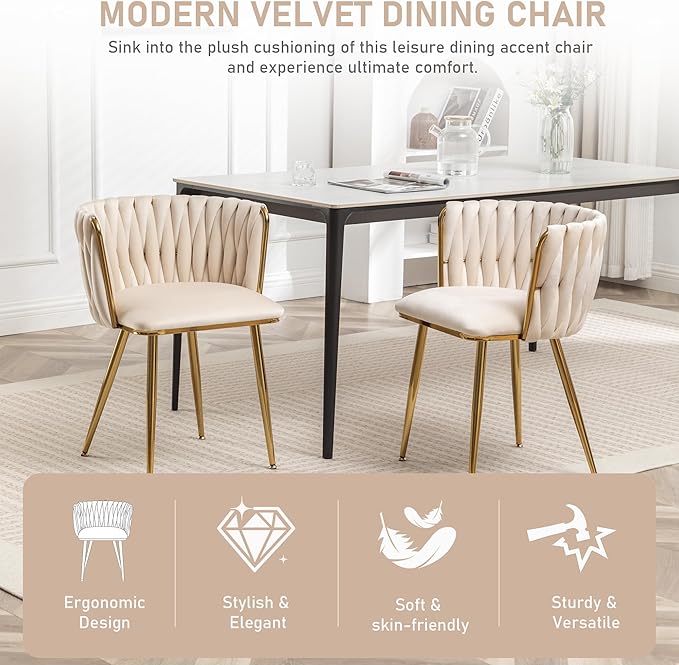 Kiztir Velvet Dining Chairs Set of 2, Upholstered Dining Room Chairs with Gol...
