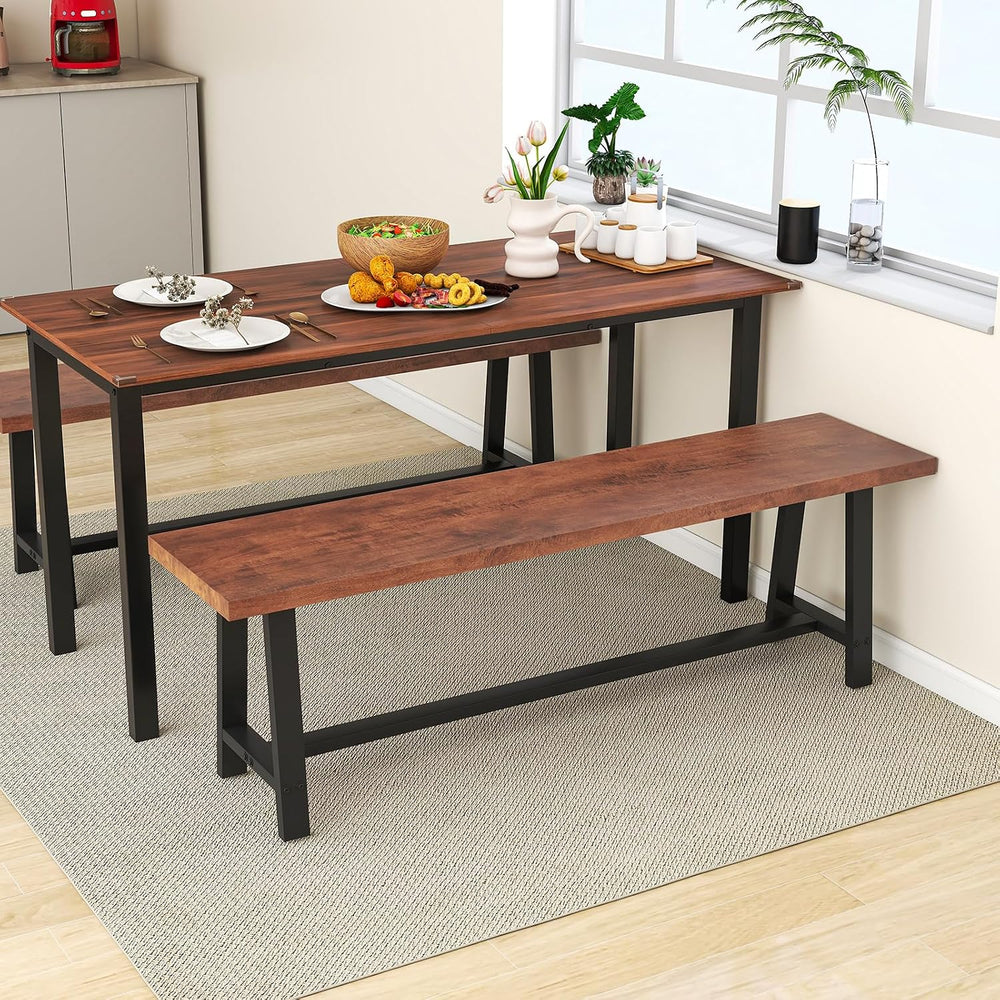 GIANTEX 60” Rectangular Wood Dining Bench, 3 Person Entryway Shoe Bench with ...