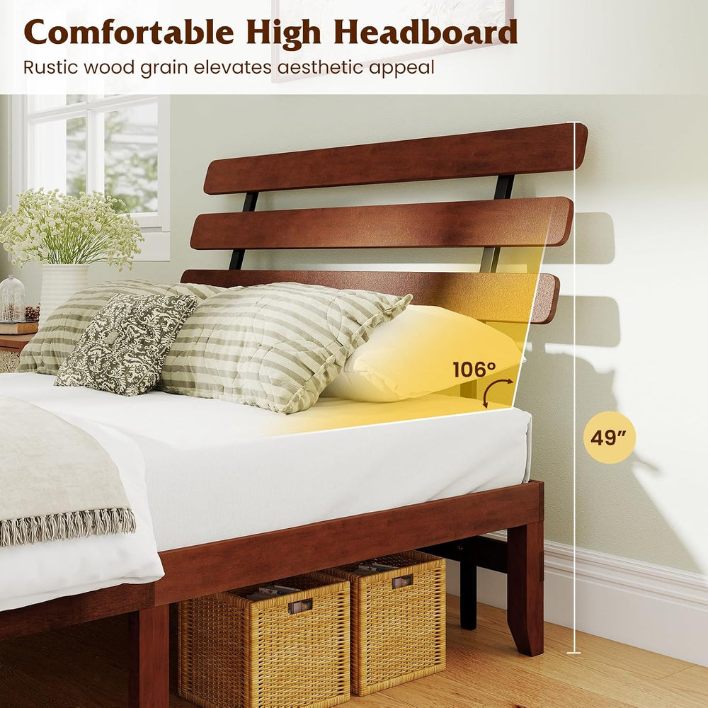 GIANTEX Full Size Platform Bed with Retro Headboard, Mid Century Modern Bed F...