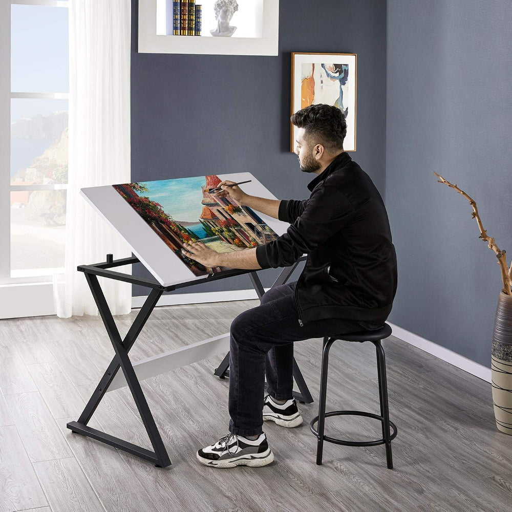 Yaheetech Height Adjustable Drafting Table, Tilting Art Desk, White | Sturdy ...