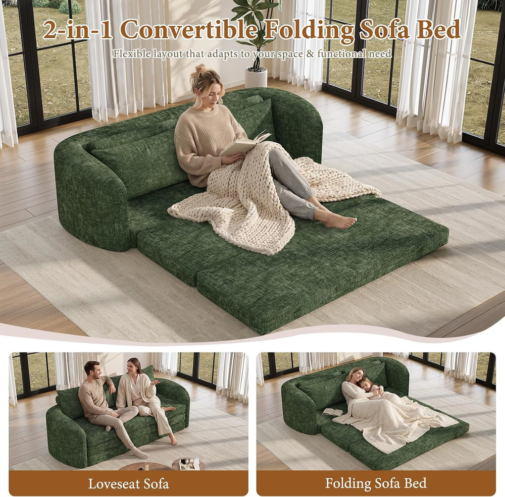 Vesgantti 86.6" Convertible Futon Sofa Bed, 2 in 1 Folding Couch, Green
