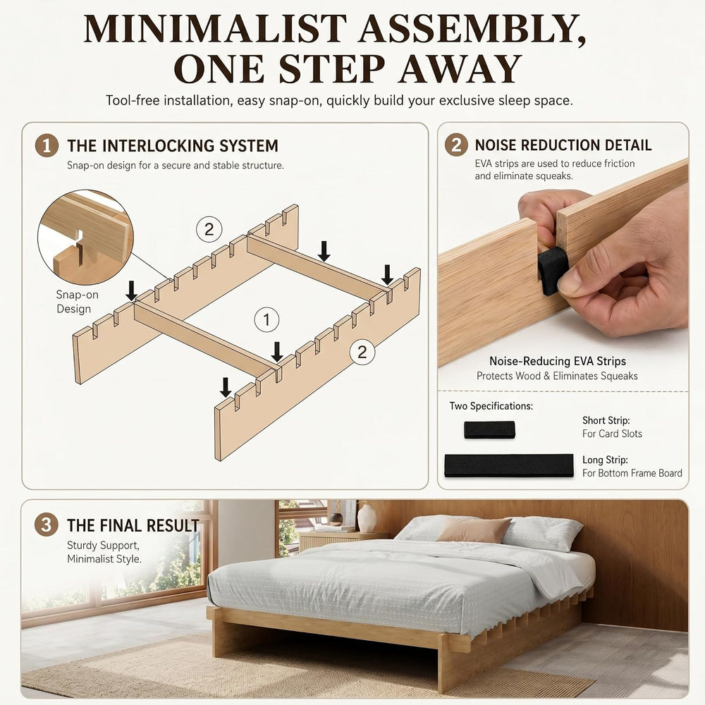 Brafab Queen Japanese Platform Bed Frame with Wooden Slats, Easy Assembly