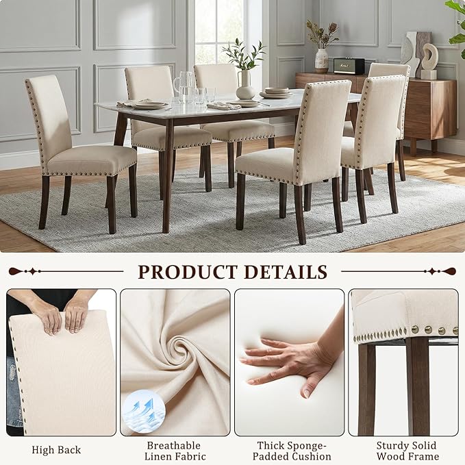 Furniliving Upholstered Dining Chairs Set of 4 - Line Fabric Modern Farmhouse...