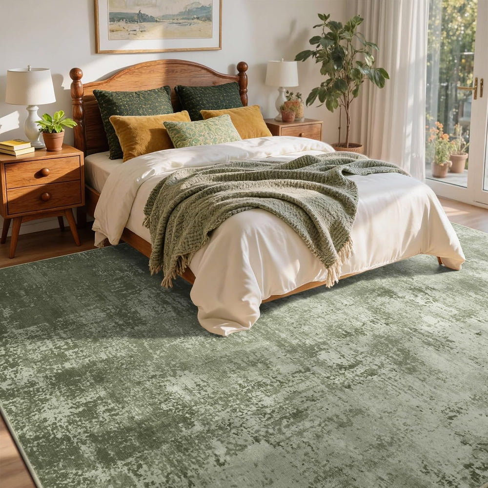 6x9 Ft Abstract Washable Area Rugs for Living Room Green