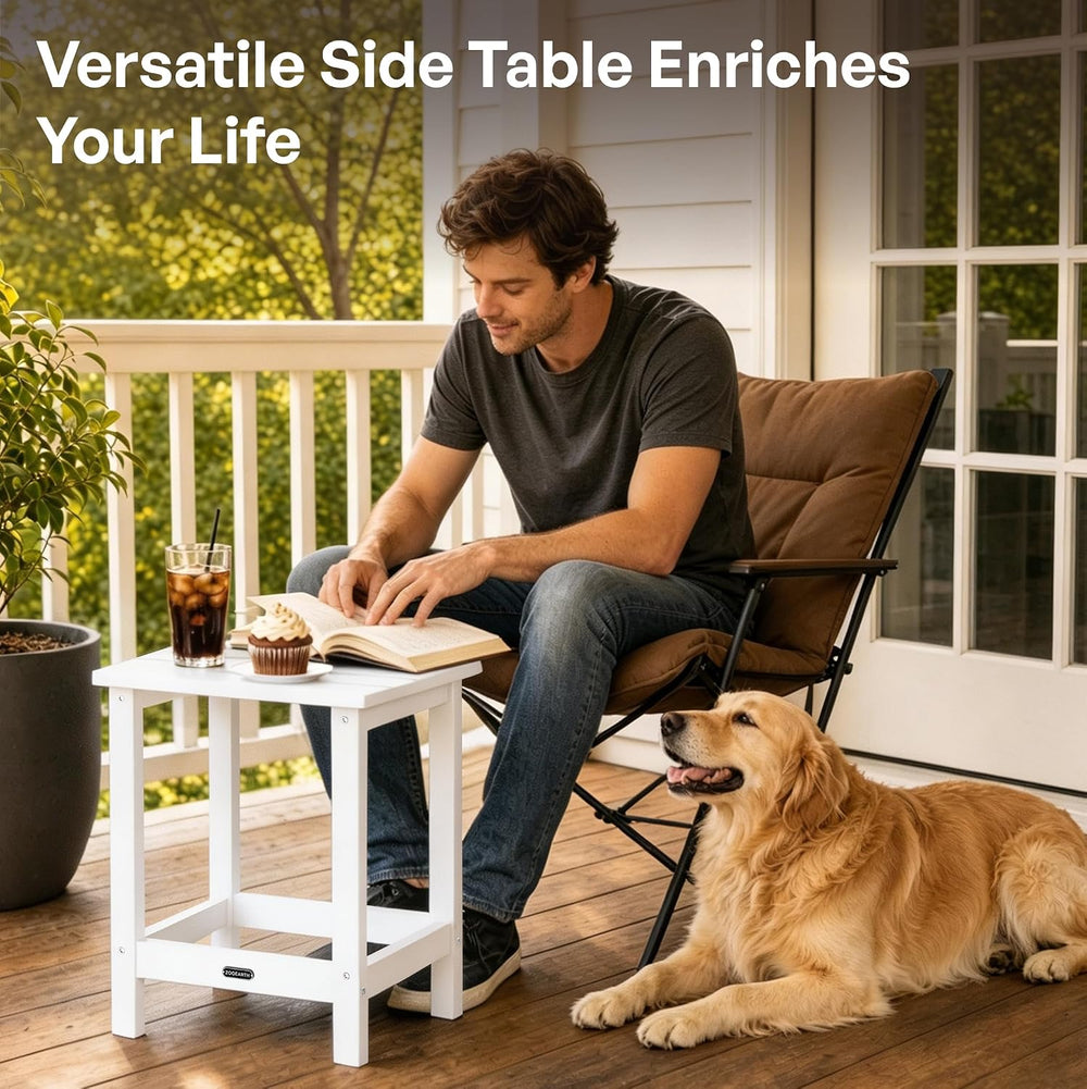 Square Outdoor Side Table, Patio End Table for Adirondack Chair, White