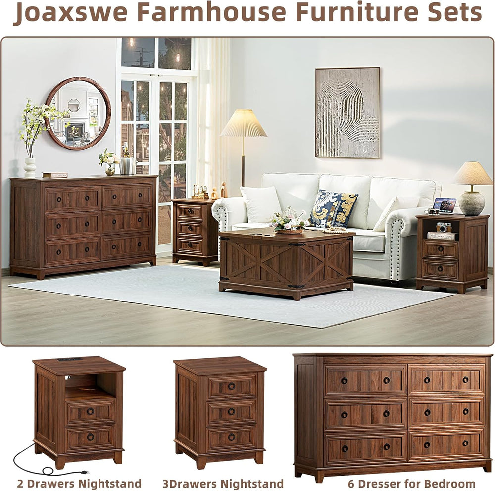 Joaxswe Farmhouse Dresser and Nightstand Sets 3 Piece, Brown