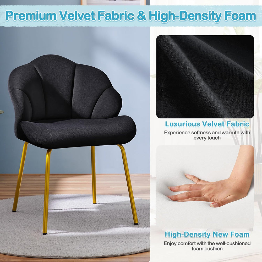 Yaheetech Flower Shape Vanity Chair with Petal Armrests, Black | Velvet Makeu...