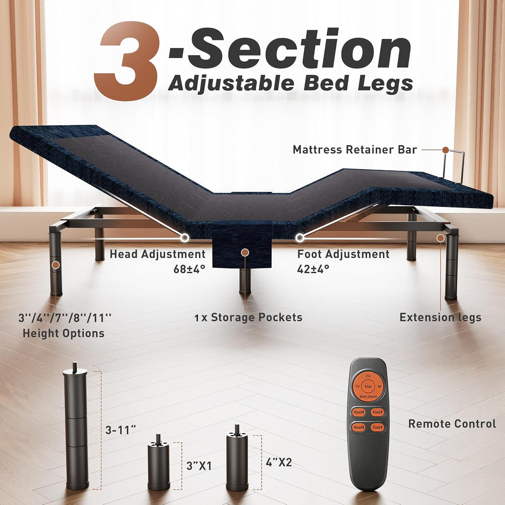 Twin XL Adjustable Bed Base Quiet Motor Zero Gravity Anti-Snore