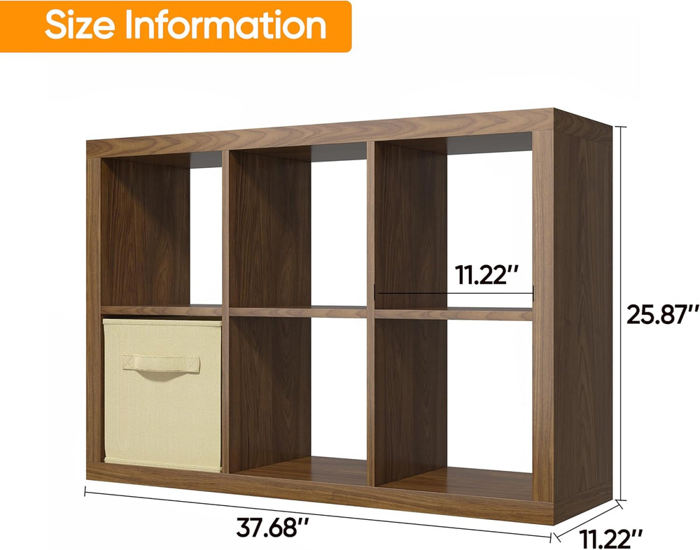 furtble Bookshelf with Storage Bin, 6-Cube Storage Organizer, Modern Wood Ope...