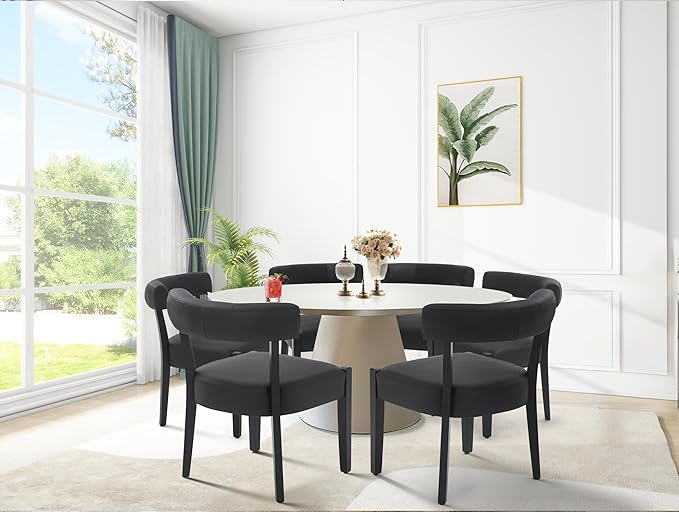 Modern Black Dining Chairs Set of 8, Faux Leather Upholstered Kitchen & D...
