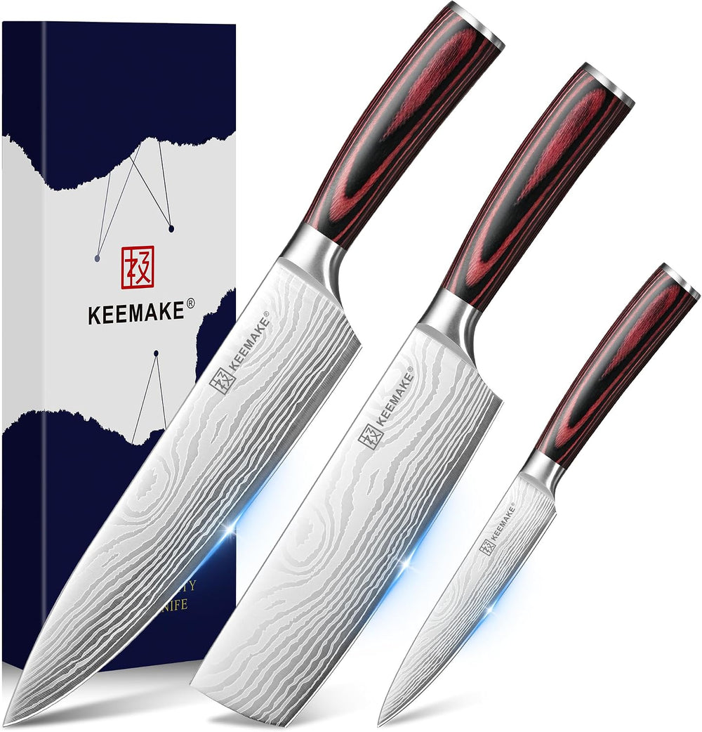 KEEMAKE 3 Pieces Knife Set, High Carbon Stainless Steel Chef Knives Sets