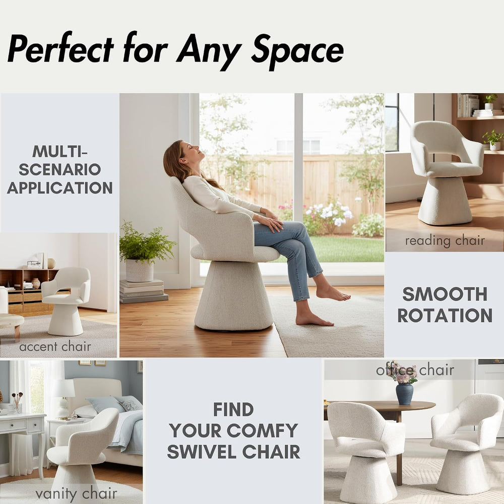 Hyfirm Swivel Dining Chair with Arms, Beige Chenille, 1PC