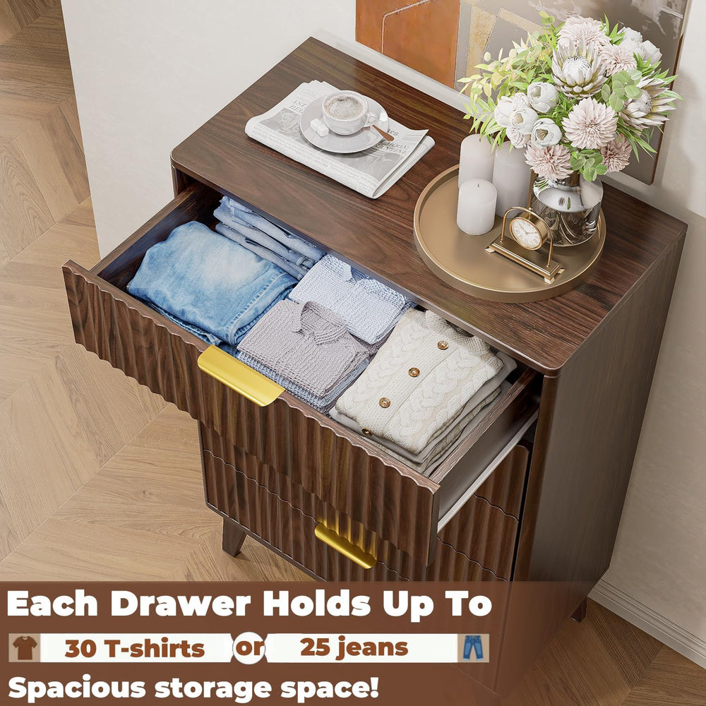 5-Drawer Dresser Fluted Drawers, Mid-Century, Walnut