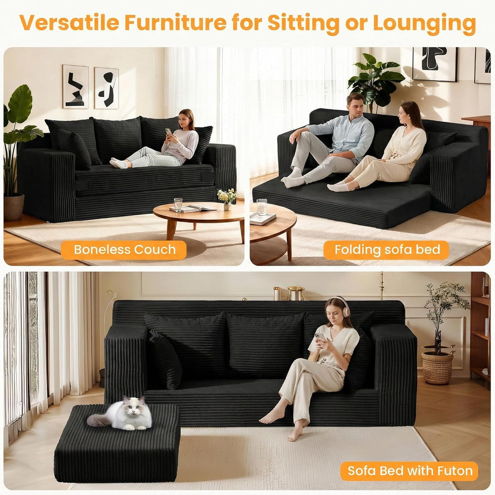 Boneless Couches, 3 Seater Boneless Couch with Futon Couch Corduroy Boneless ...
