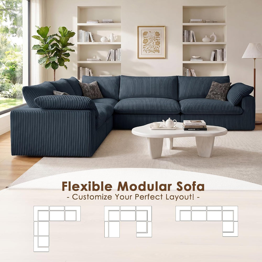 118" Cloud Couch Oversized Modular Sectional Sofa, Boneless L-Shaped 5 S...