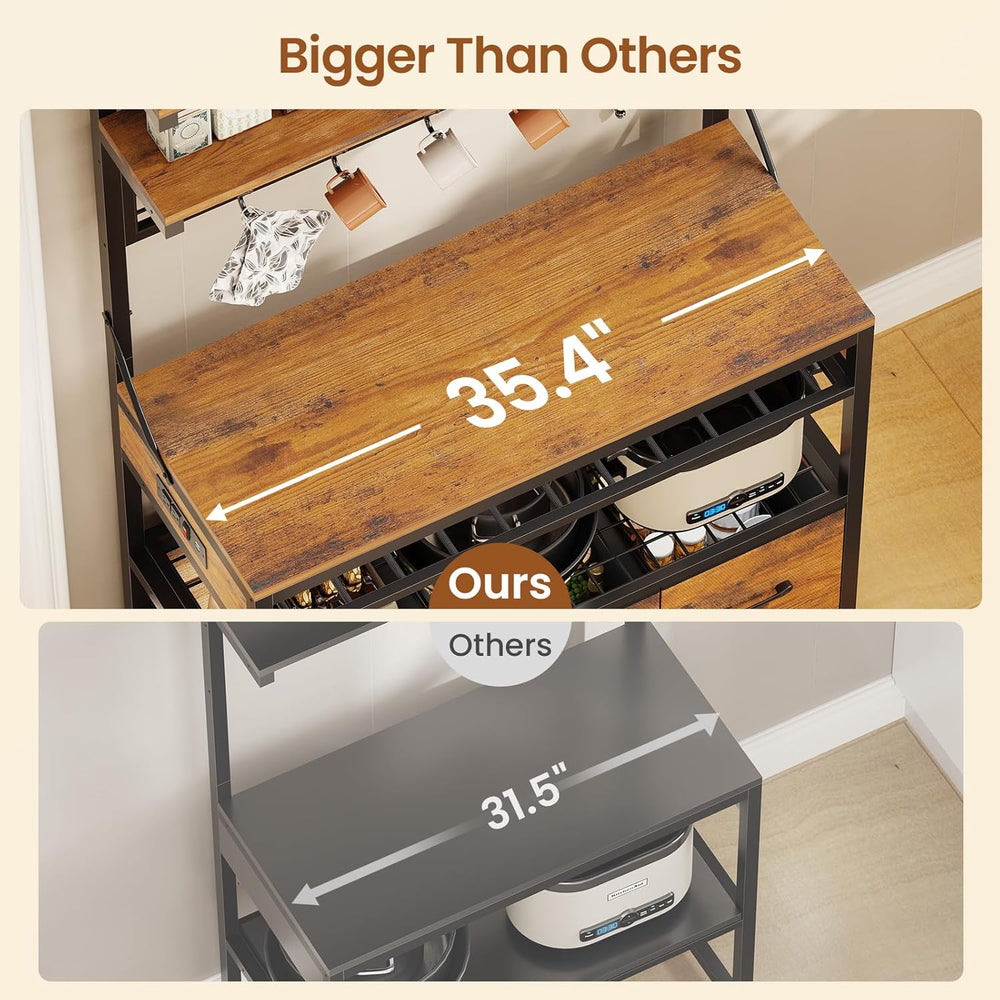 Itaar Bakers Rack with Storage and Power Outlet, 35.4 inch Coffee Bar Cabinet...