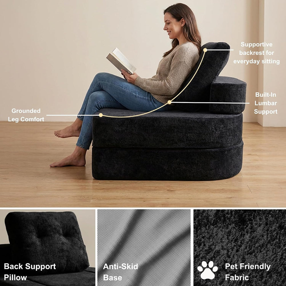 · REDEARTH · 3-in-1 Boneless Convertible Folding Floor Sofa Bed - Black