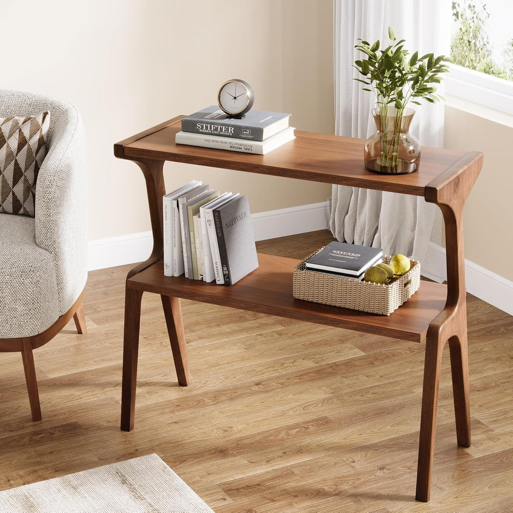 Tribesigns Solid Wood End Table, 2-Tier Farmhouse Side Table with Storage She...