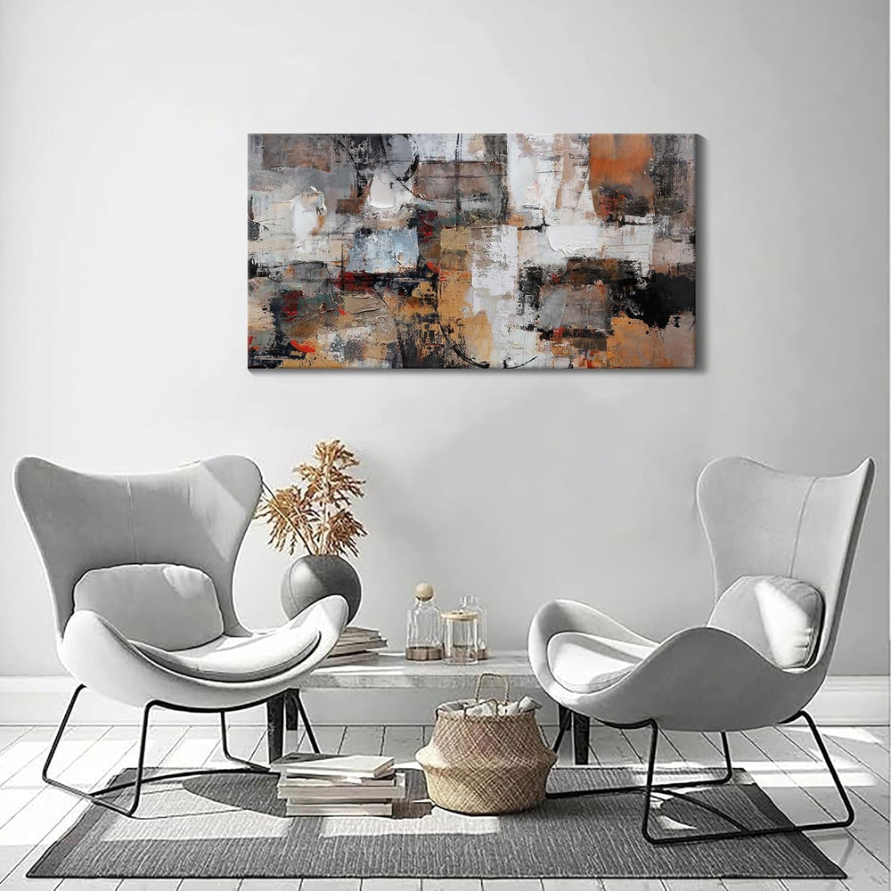 Pogusmavi Abstract Canvas Wall Art, Modern Minimalist Painting, Brown Room De...