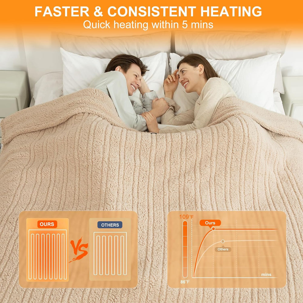 Electric Blanket Queen Size Single Control with Fast Heating, Beige