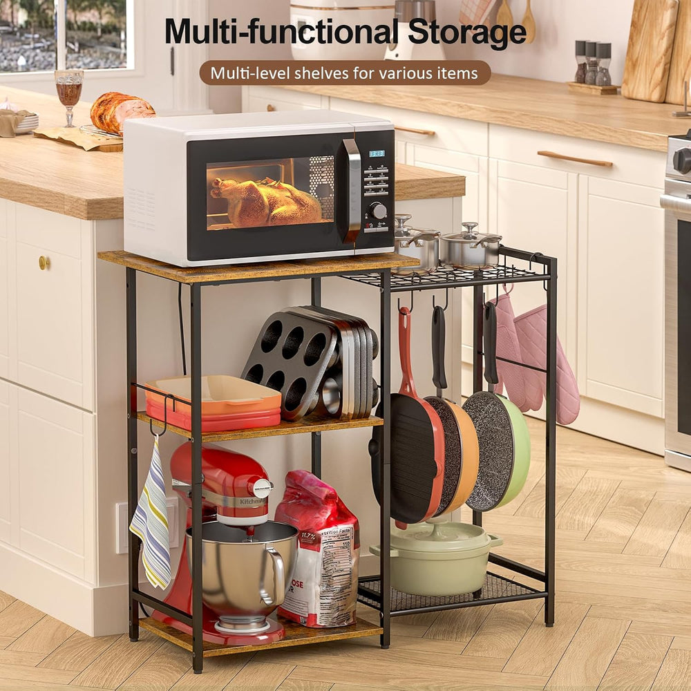 Kitchen Stand with Pots Rack, Utility Microwave Oven Stand with Storage, 5 Ti...