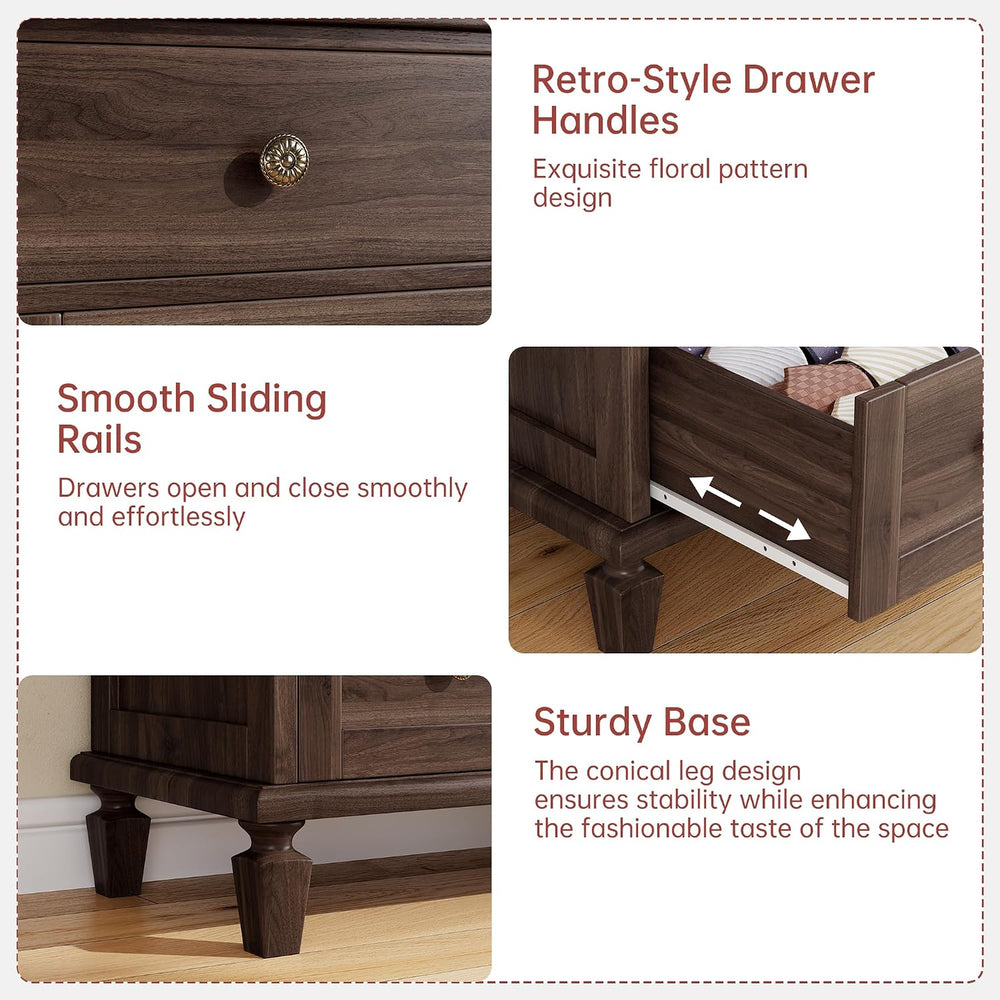 Garvee 4 Drawer Dresser for Bedroom, Vintage Dresser with Carved Handles and ...