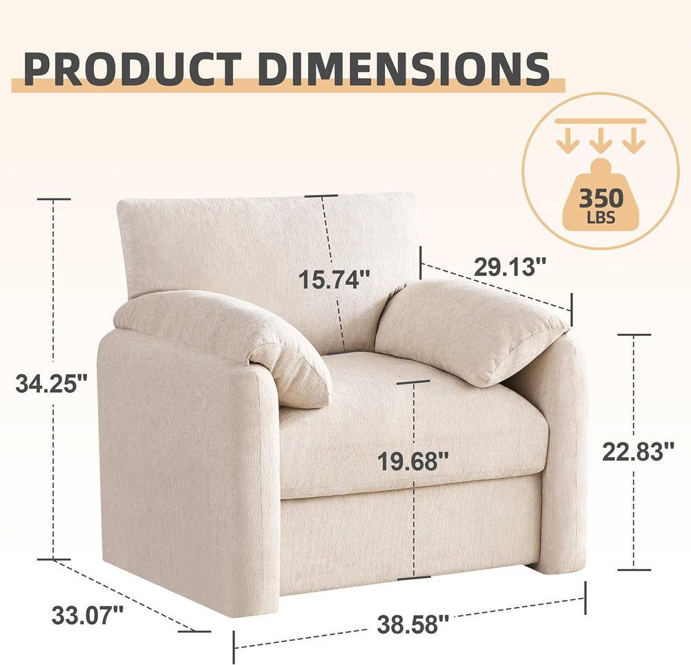 Howjoe Chenille Oversized Armchair, 38.6" Wide Accent Chairs for Living ...