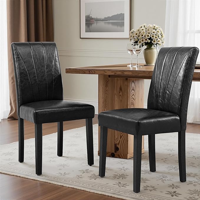 VECELO Upholstered Dining Chairs Set of 2, Modern PU Leather Dinning Room Cha...