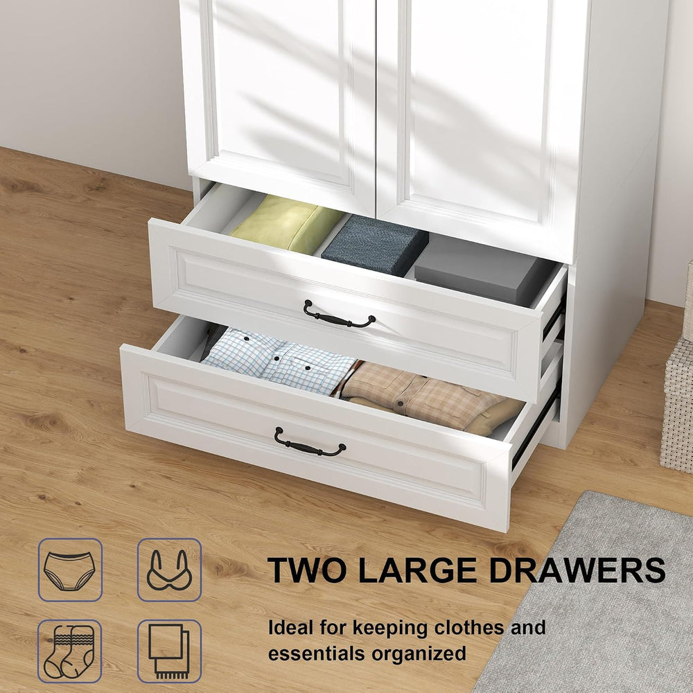 White Armoire Wardrobe Closet with 2 Drawers: 88" H x 32" W