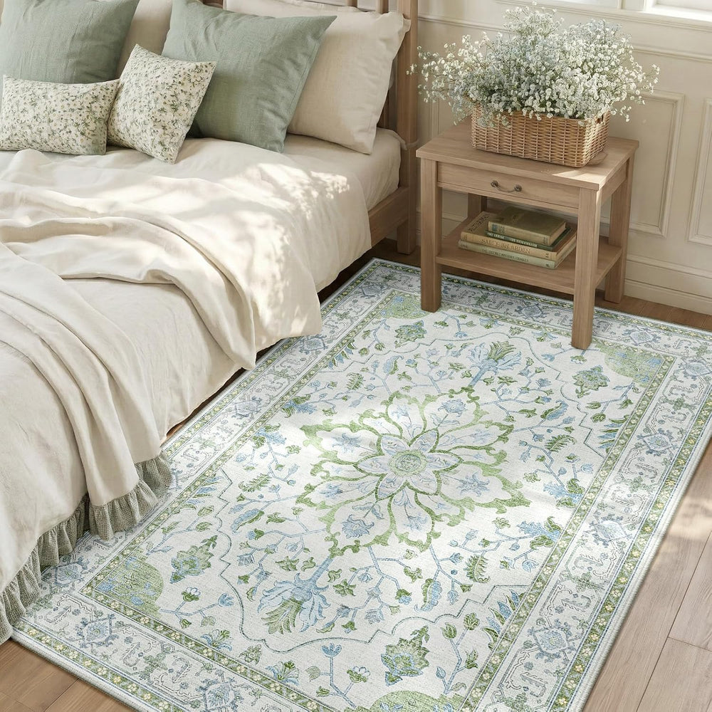 RELEANY Area Rugs 3'x5' Washable Non-Slip, Floral Vintage Distress Print