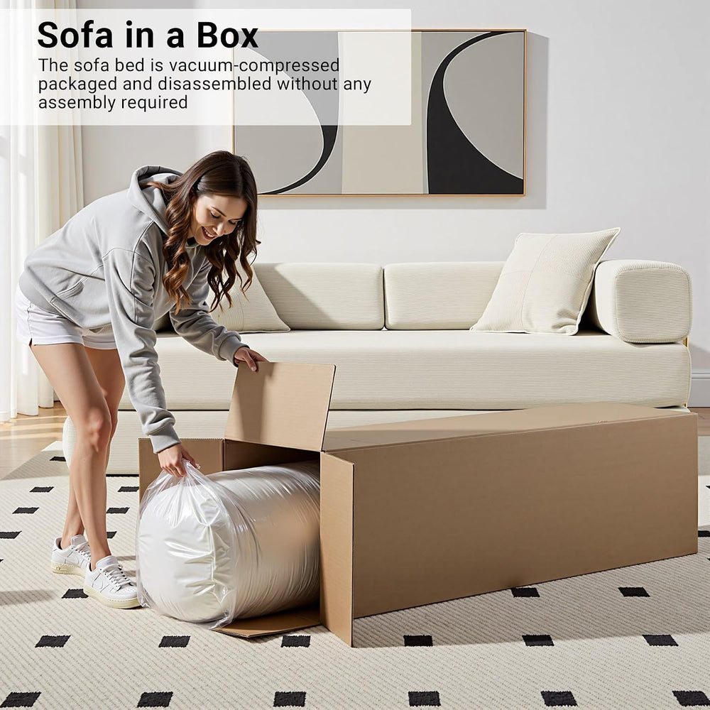 79" Convertible Sleeper Sofa Bed, Corduroy Folding Sofa Bed with Fixed-S...