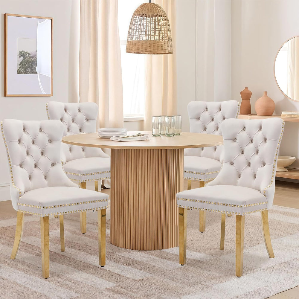 Velvet Upholstered Dining Chairs Set of 4, Modern Style Kitchen Side Chairs w...