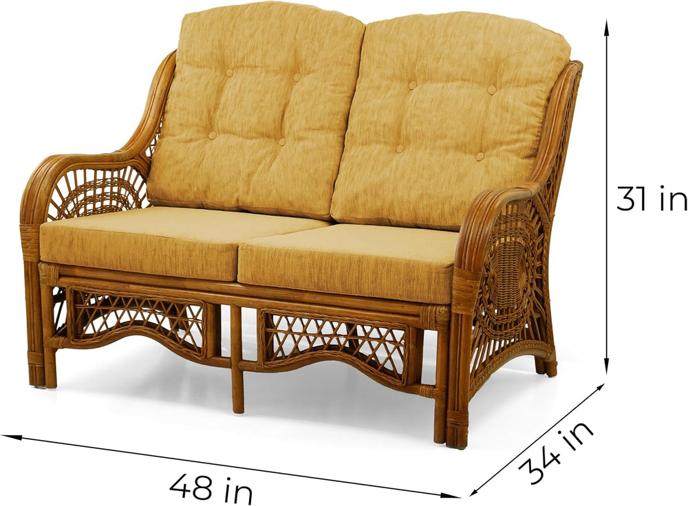 Malibu Lounge Loveseat Sofa Natural Rattan Wicker Handmade Design with Light ...