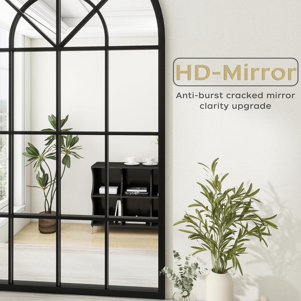Dewfig Arched Wall Mirror, 42"x24" Metal Frame Windowpane Mirror, B...
