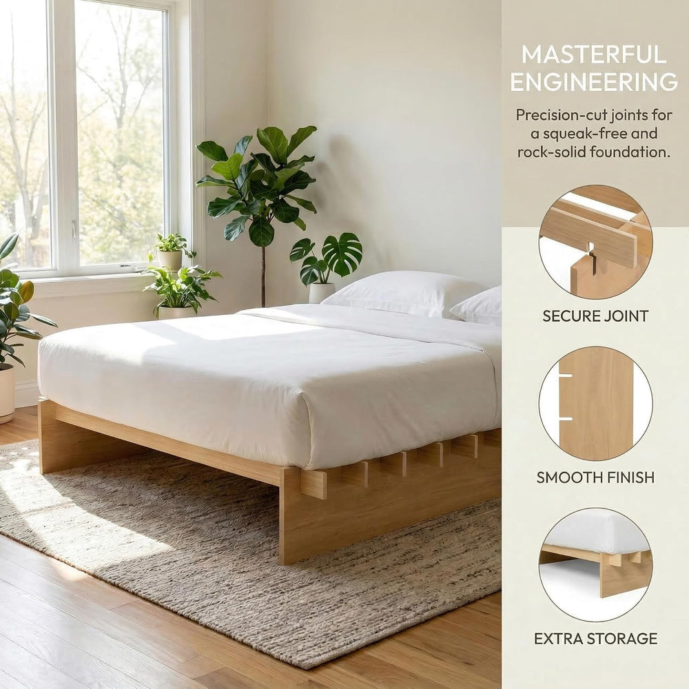 XIAO WEI Queen Wood Platform Bed Frame, Tool-Free Bed Frame, Natural