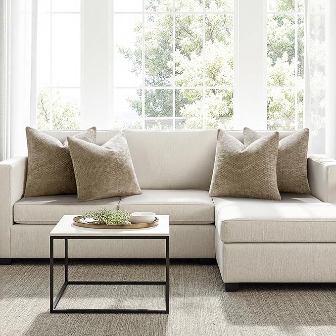 MIULEE Pack of 4 Couch Throw Pillow Covers 18x18 Inch Khaki Soft Decorative