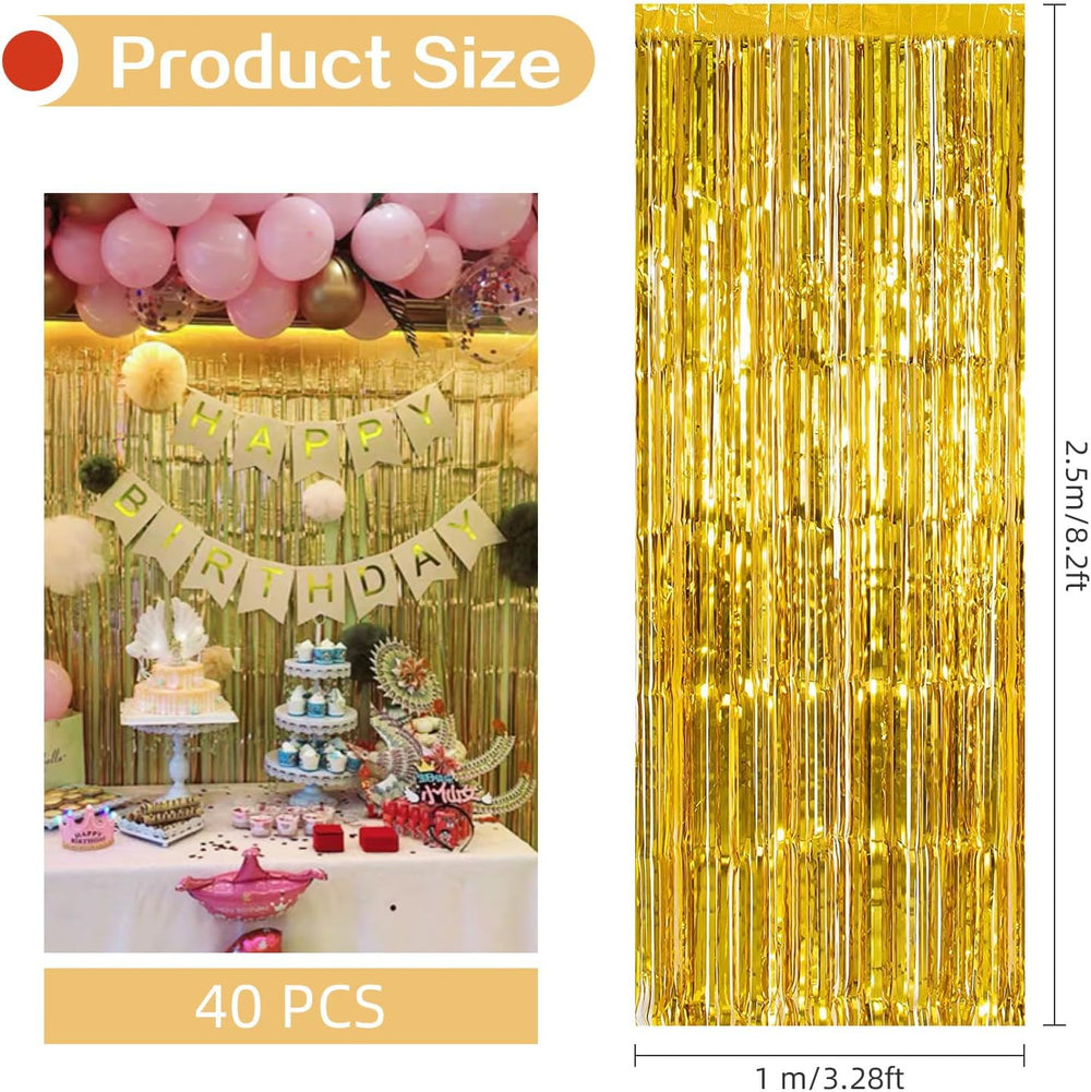 40 Pack Gold Foil Curtain Backdrop Metallic Tinsel Foil Fringe Curtains Photo...