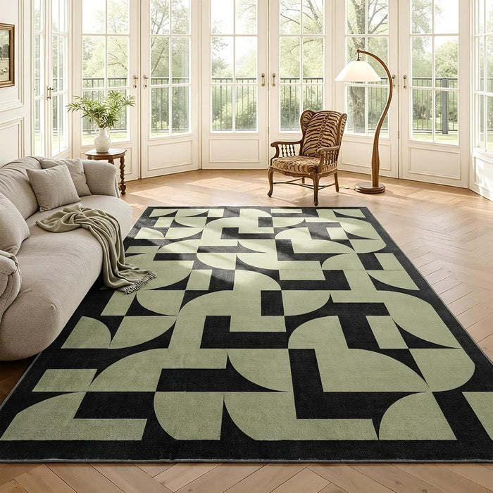 ThreadGlobe Abstract 9x12 Area Rugs Geometric for Living Room, Dark Green