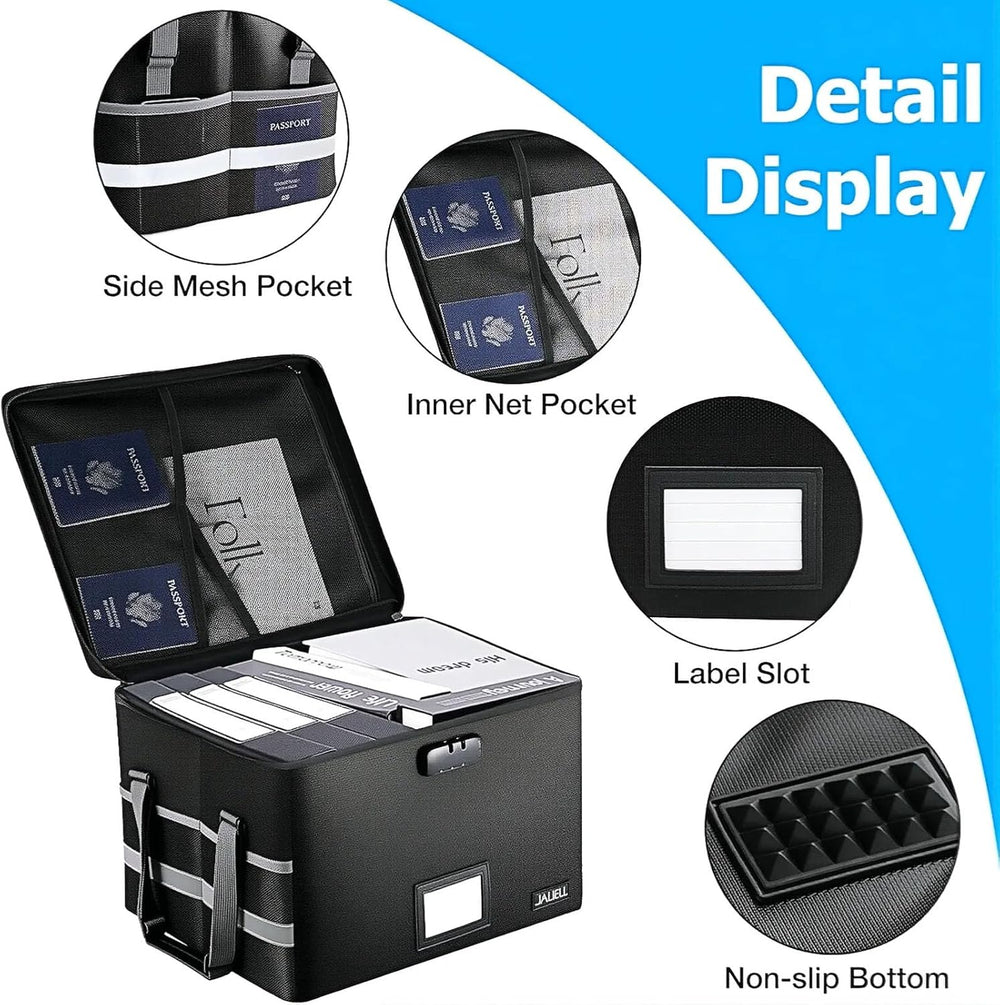 Fireproof File Box with Lock, Document Storage Organizer with Lid, Handle