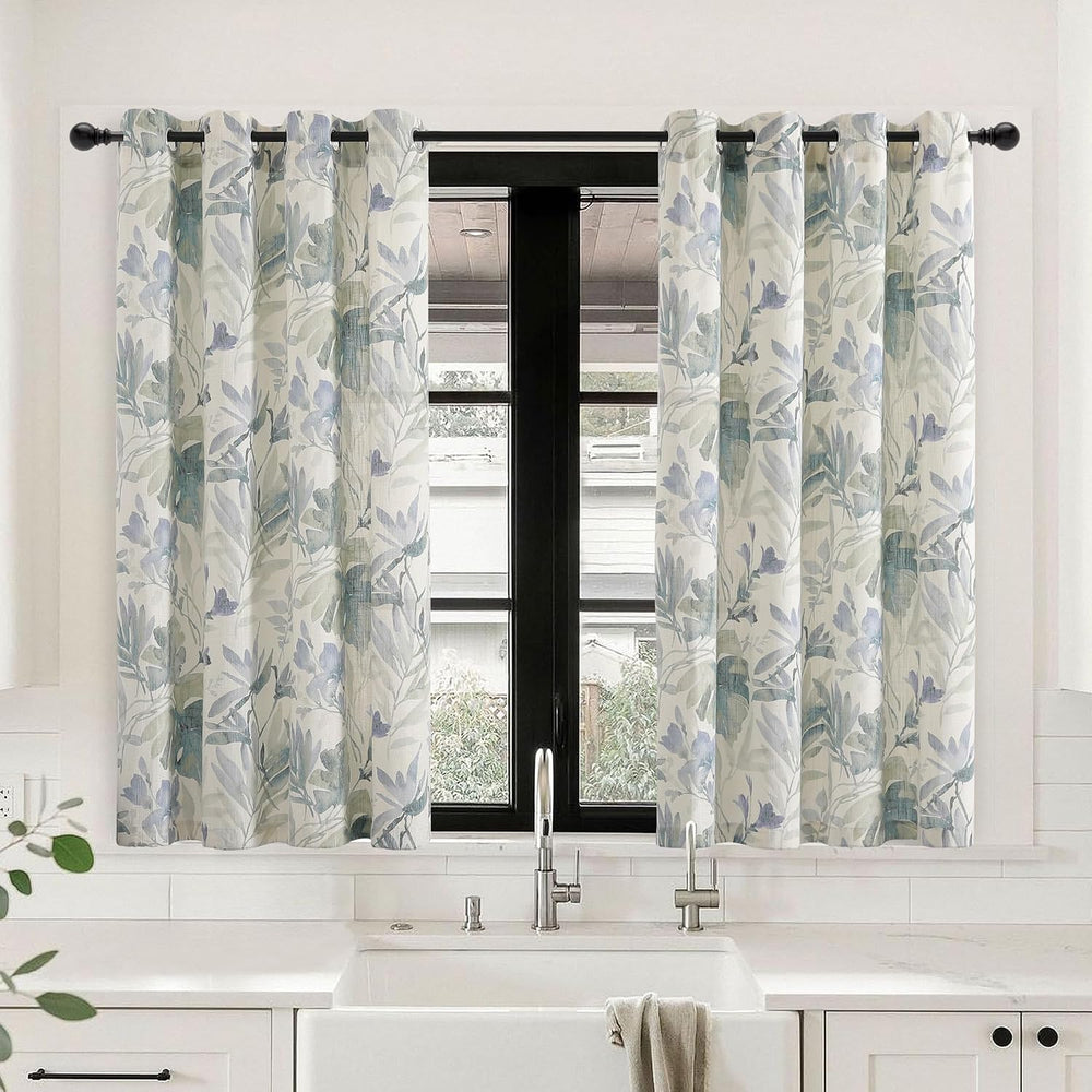 MYSKY HOME Sage Green Curtains 45 Inch Length Light Filtering Cotton Curtains...