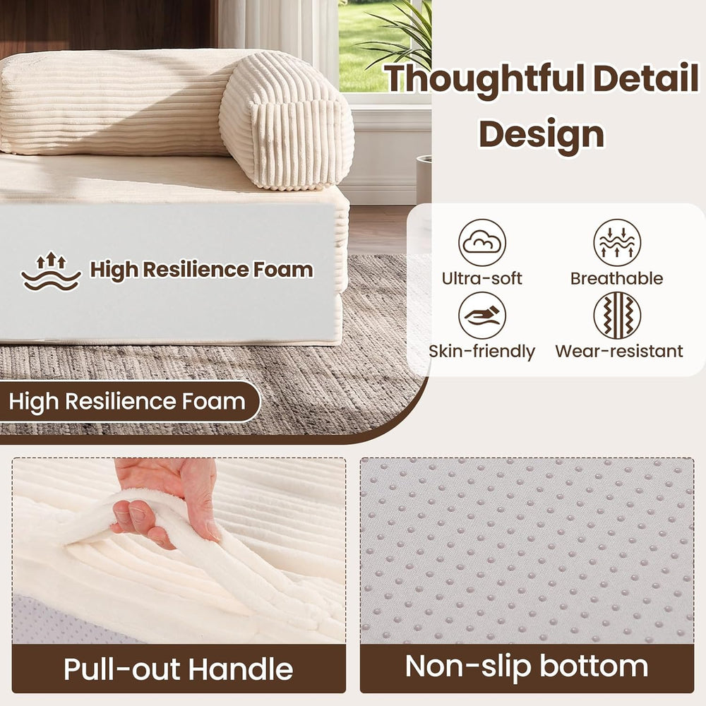 5-in-1 Convertible Sofa Bed,60" Boneless Couch with Pull Out Bed,Tri-Fol...
