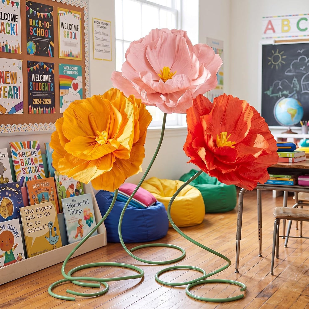 3 Pcs 5ft Giant Multicolor Poppy Flower Back to School Decor